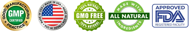 certifications: GMP certified, made in USA, 100% natural, GMO free, FDA registered facility